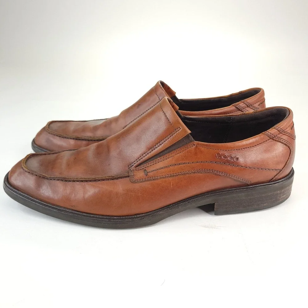 Ecco Shock Point Casual Loafers Mens ‎ EU 46 US 12 Brown Leather Shoes